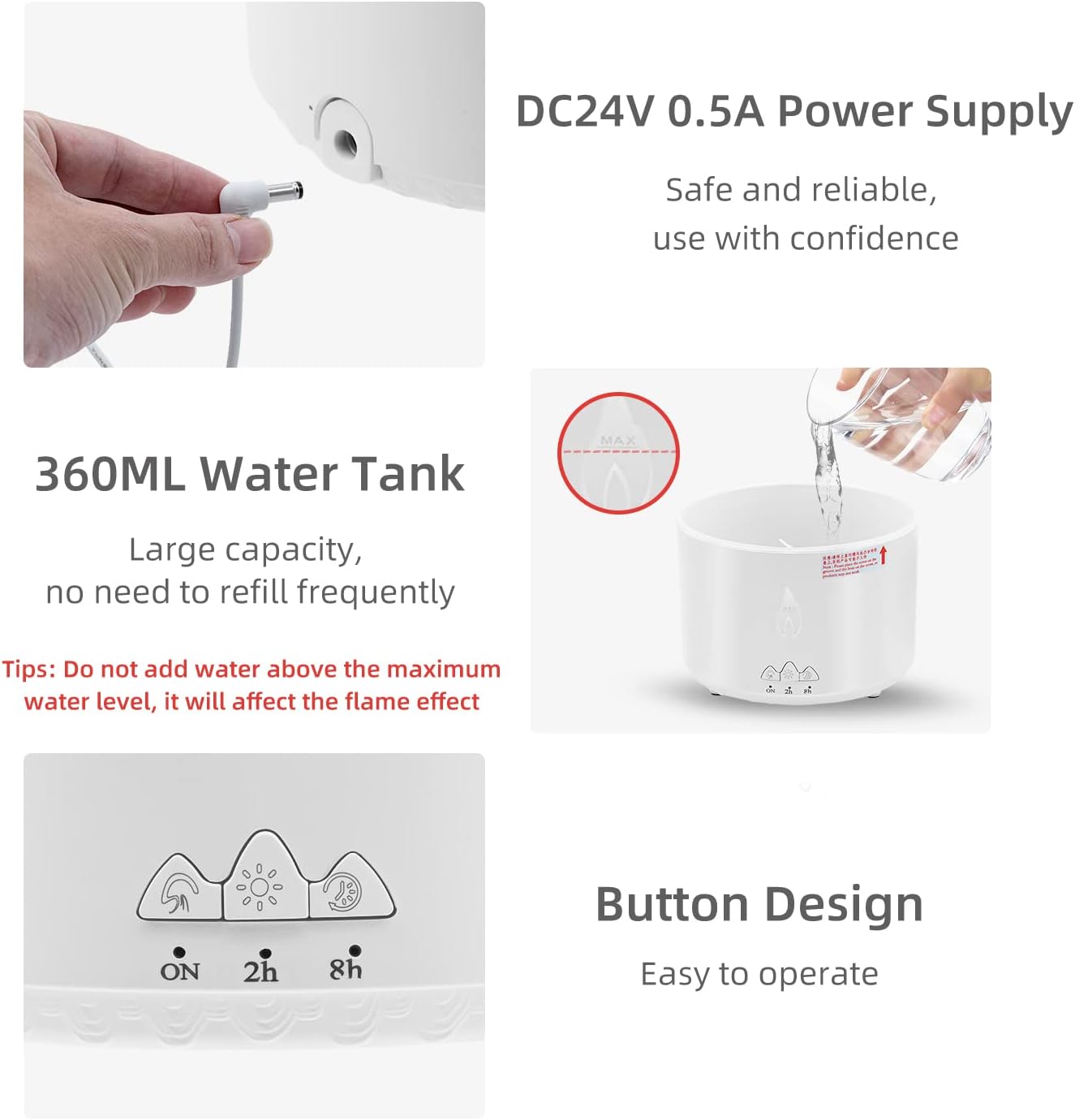 Essential Oil Volcano Diffuser/Humidifier 360ml Waterless Auto-Off, White
