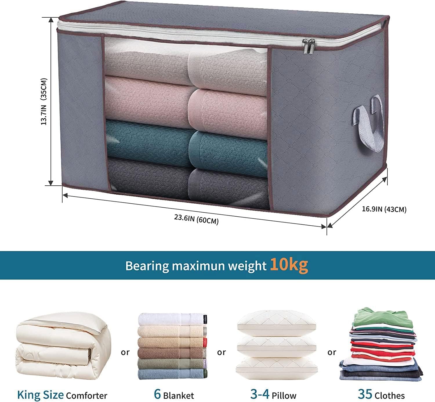 Storage Baskets for Closet Fabric with Handles, Nursery Organizer, Set of 3