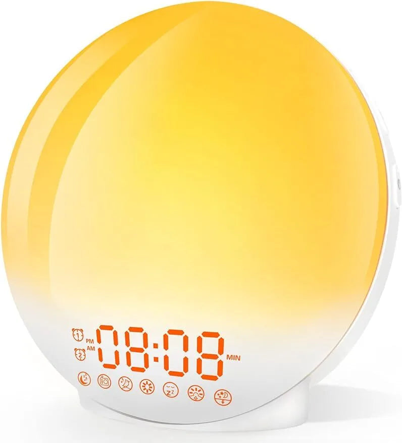 Sunrise Alarm Clock Wake Up Light 7 Sounds, Dual Alarms, Snooze, FM Radio