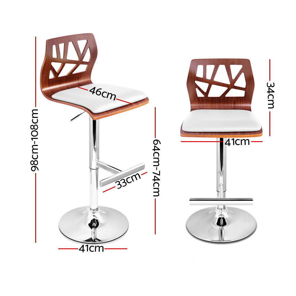 Artiss Set of 2 Wooden Gas Lift Bar Stools - White and Wood