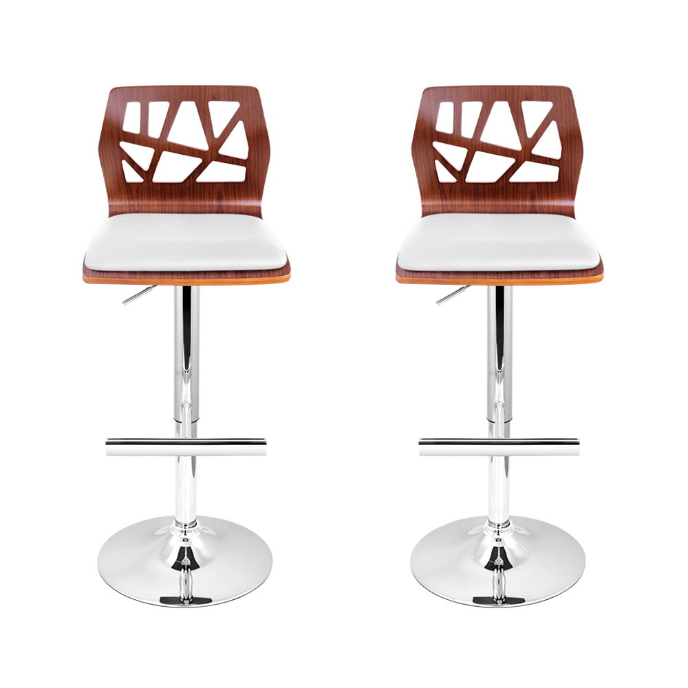 Artiss Set of 2 Wooden Gas Lift Bar Stools - White and Wood