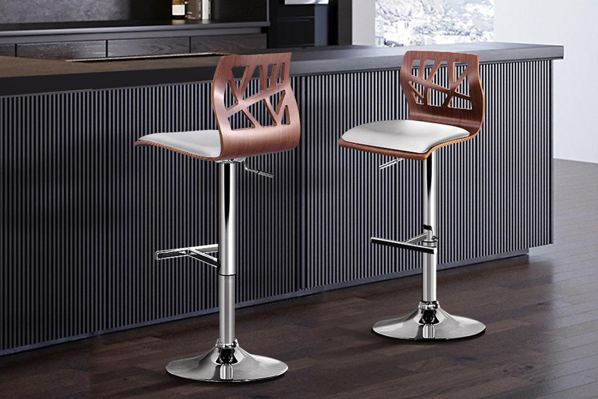 Artiss Set of 2 Wooden Gas Lift Bar Stools - White and Wood