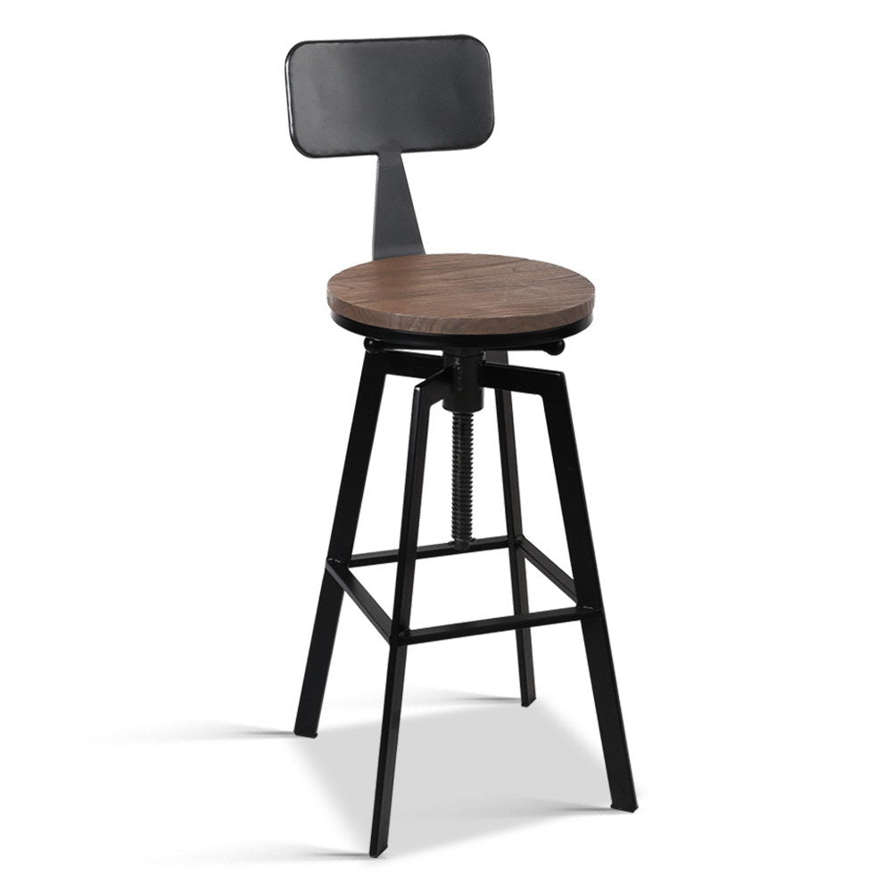 Artiss Rustic Industrial Style Metal Bar Stool - Black and Wood