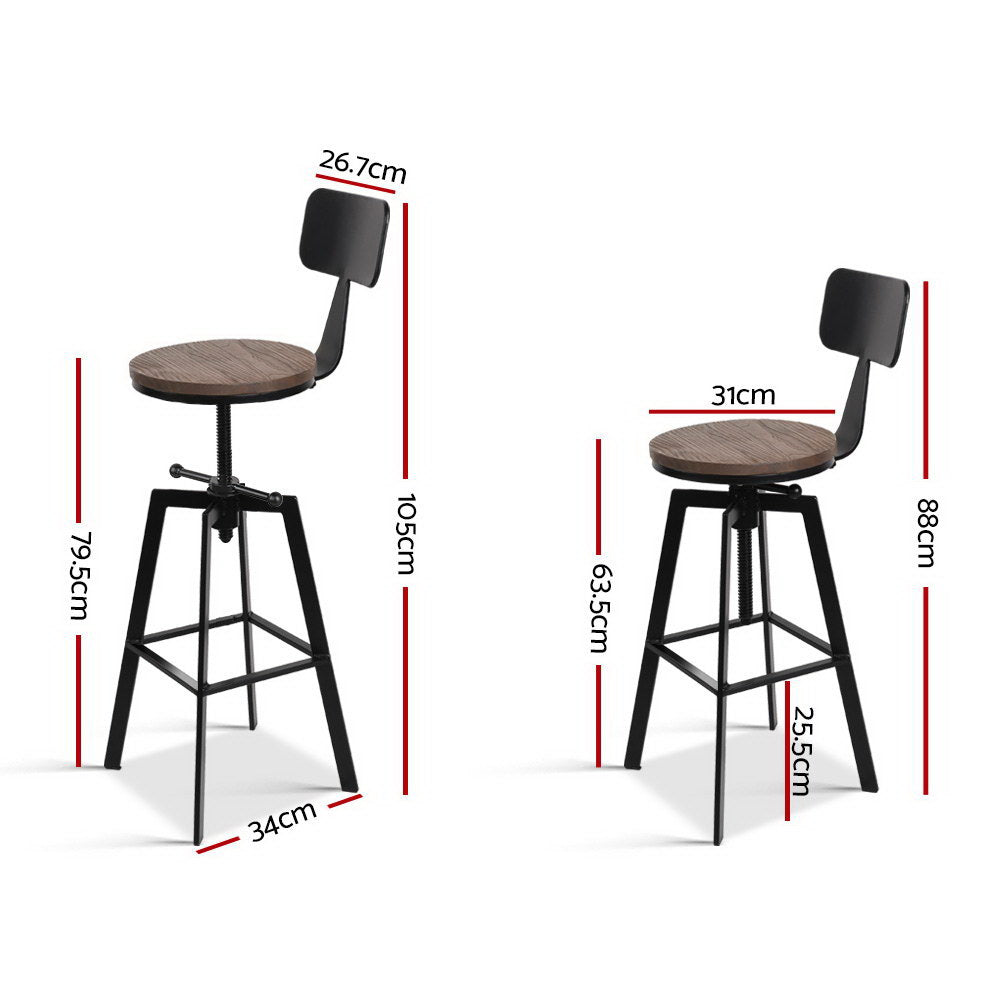 Artiss Rustic Industrial Style Metal Bar Stool - Black and Wood