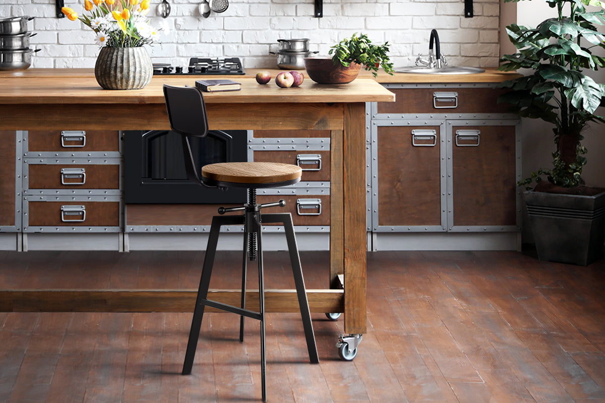 Artiss Rustic Industrial Style Metal Bar Stool - Black and Wood