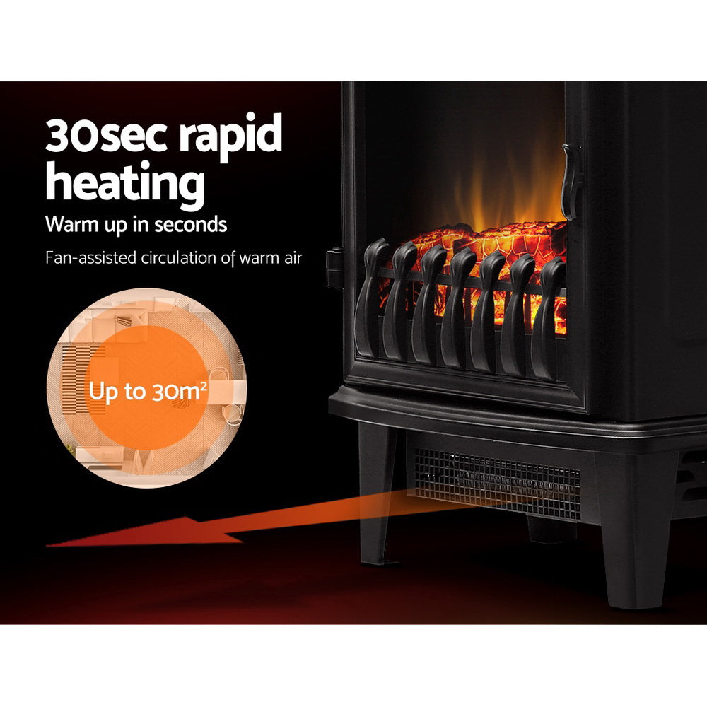 Devanti Electric Fireplace Wood Heater Portable Fire Log Flame Effect Winter Warm 1800W