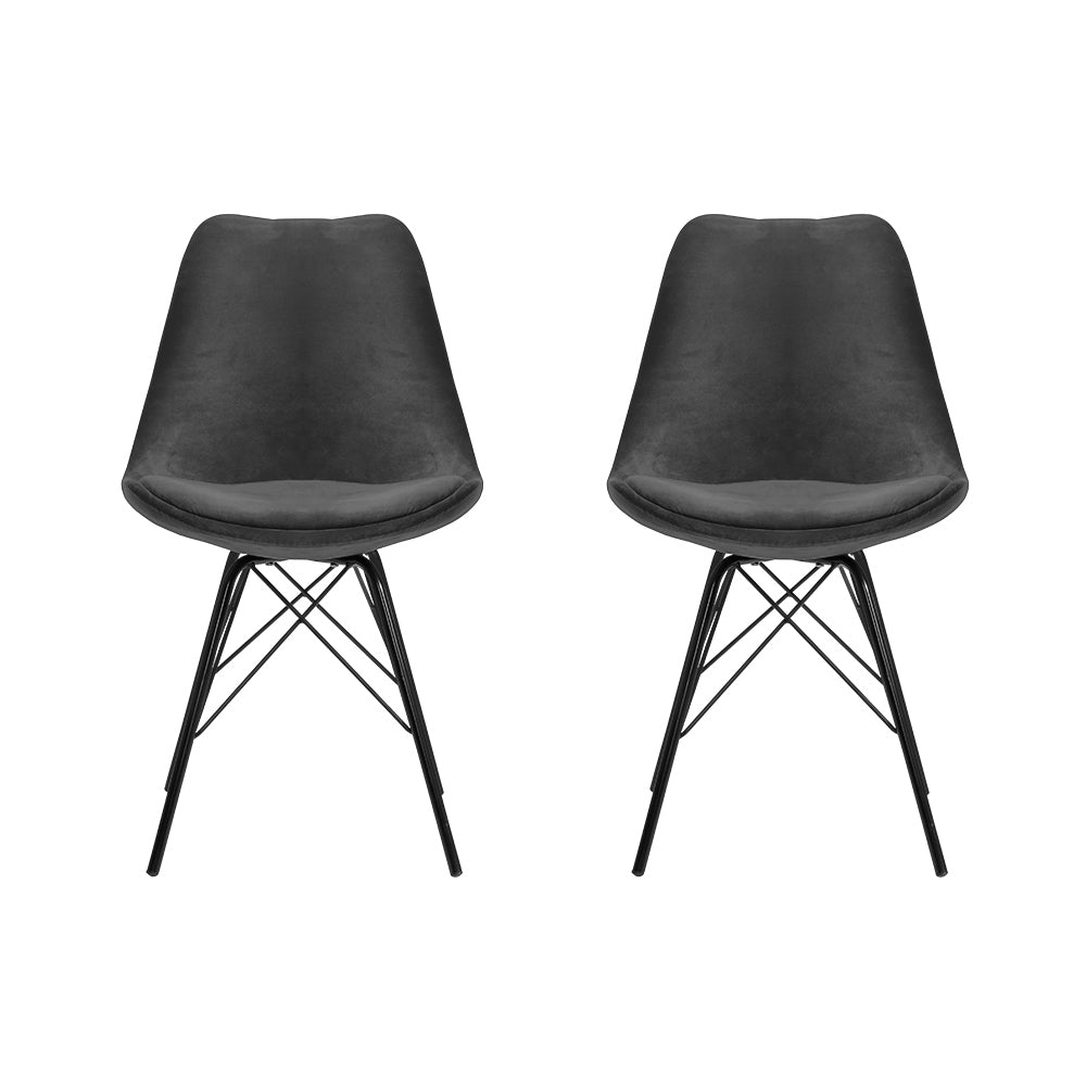 Artiss Set of 2 Dining Chairs DSW Cafe Kitchen Velvet Fabric Padded Iron Legs Grey