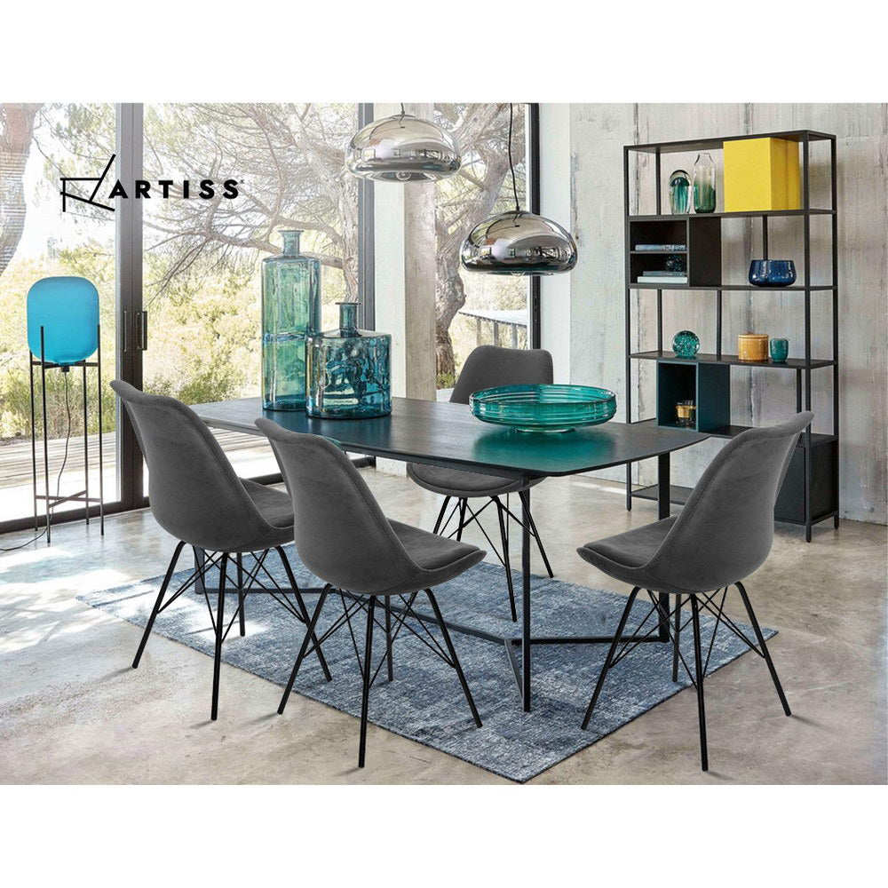 Artiss Set of 2 Dining Chairs DSW Cafe Kitchen Velvet Fabric Padded Iron Legs Grey