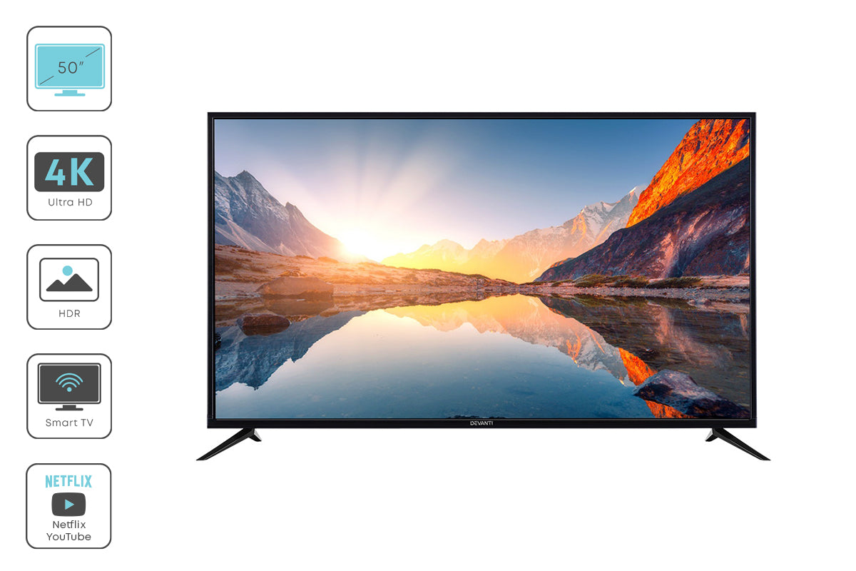 Devanti Smart LED TV 50 Inch 50" 4K UHD HDR LCD Slim Thin Screen Netflix YouTube