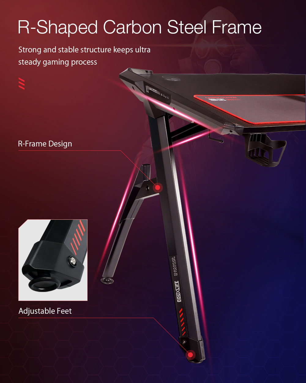 Douxlife® Blade GD01 Gaming Desk R-Shaped Metal Frame 47"
