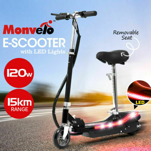 Monvelo Folding Electric Scooter LED Portable Commuter Adults Kids e-Bike Blue