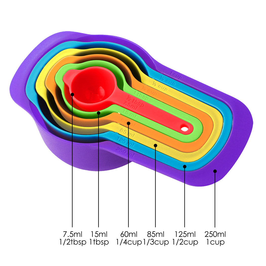 10 Pcs Nesting Rainbow Measuring Cups Mixing Bowls with Handles Sieve Spoon