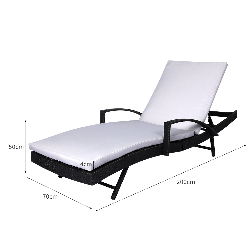 Levede Sun Lounger Wicker Lounge Outdoor Furniture Garden Patio Bed Cushion Pool